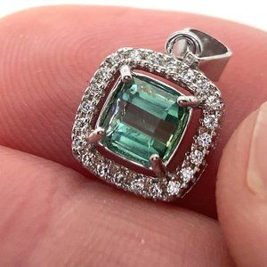Green Tourmaline 1.36ct White Gold Finish Solid 925 Sterling Silver Pendant